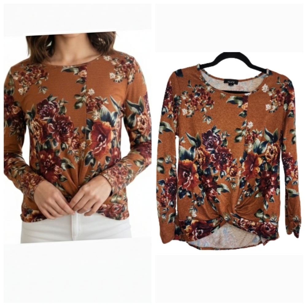 Alyx women's rust brown twist front floral top Women's size medium